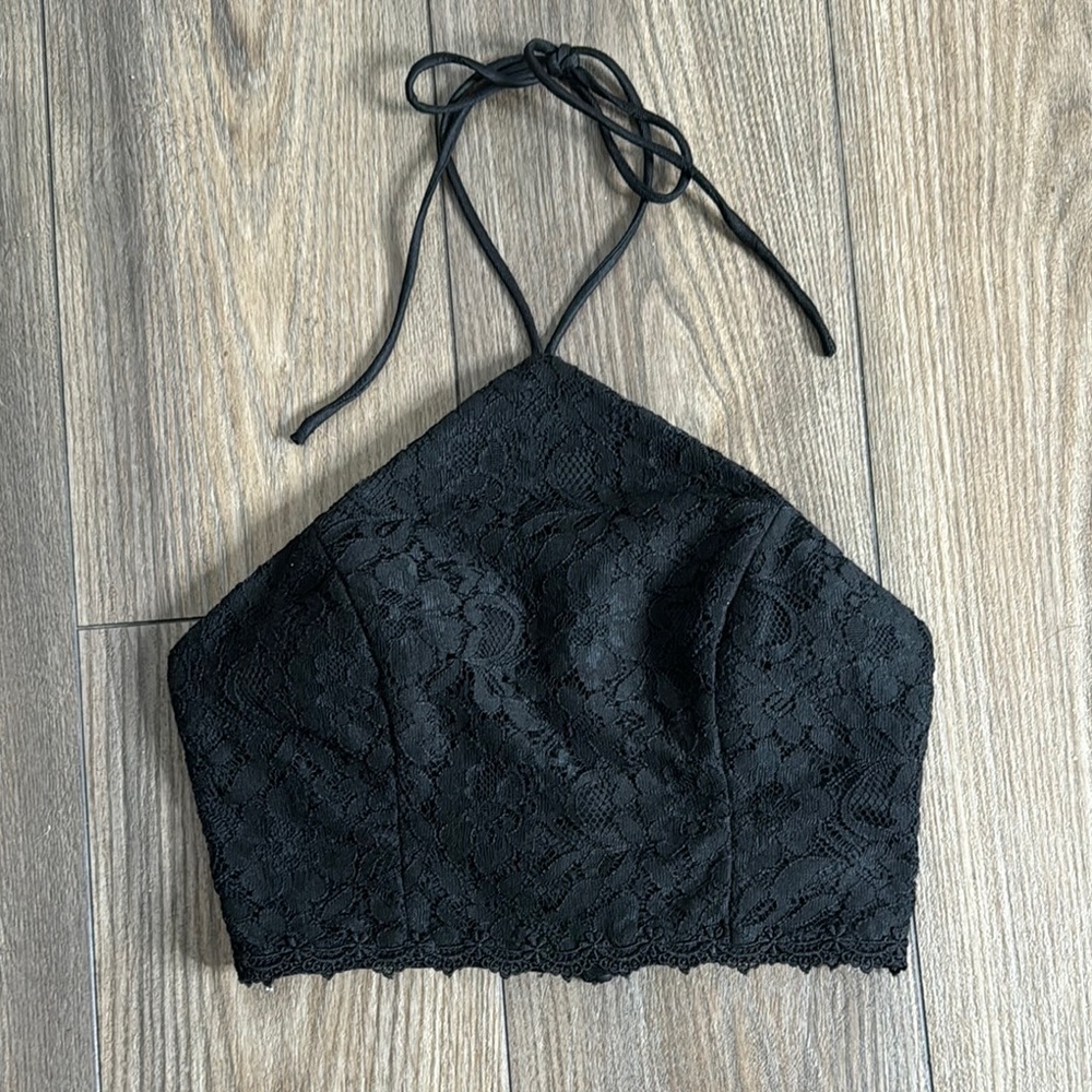 Black Lace Halter Top